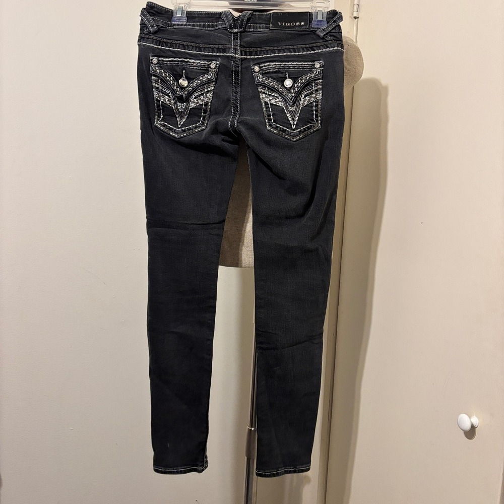 Vigoss The New York Skinny Jeans Faded Black Embellished Flap Pocket Size 3/4 28